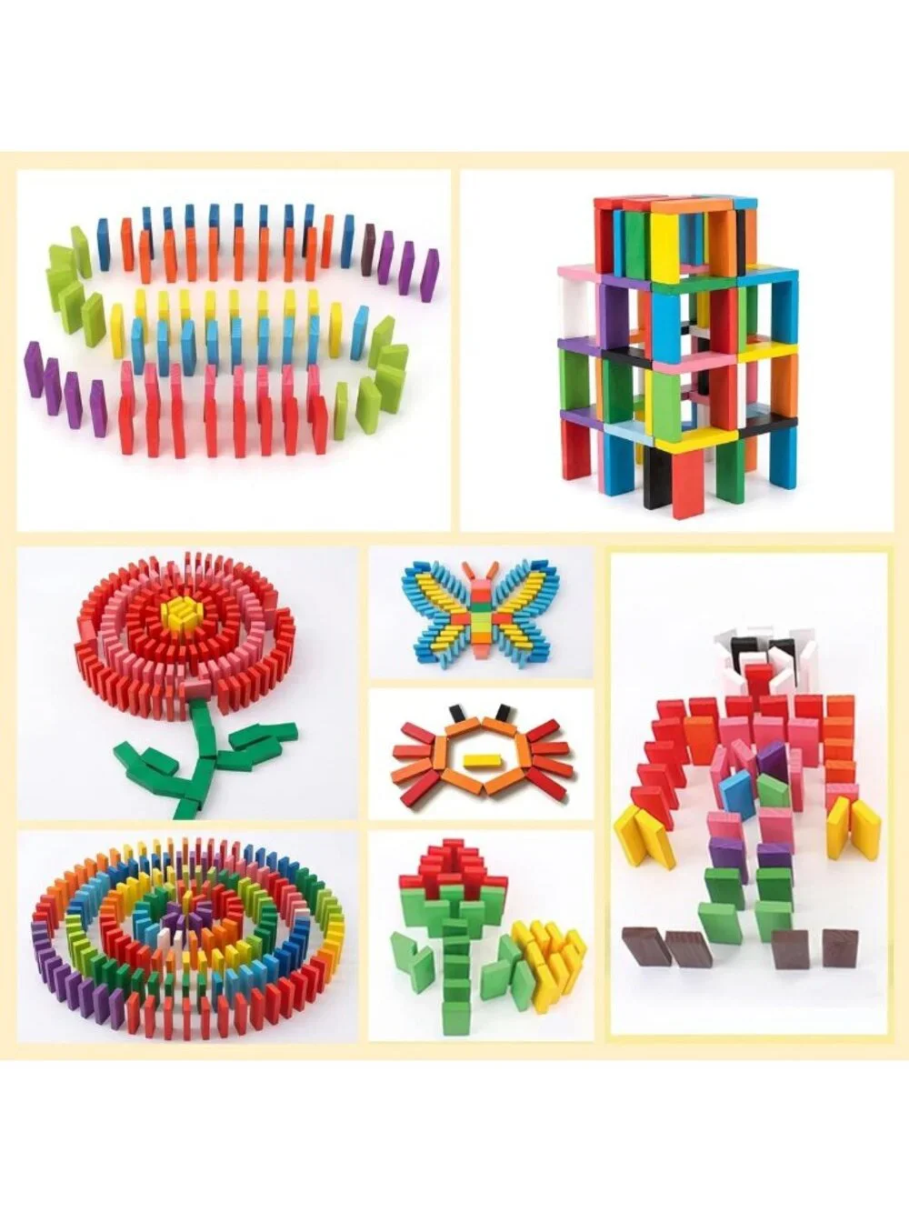 Colorful 360 PCS Wooden Dominoes Set for Kids - Stacking & Racing Educational